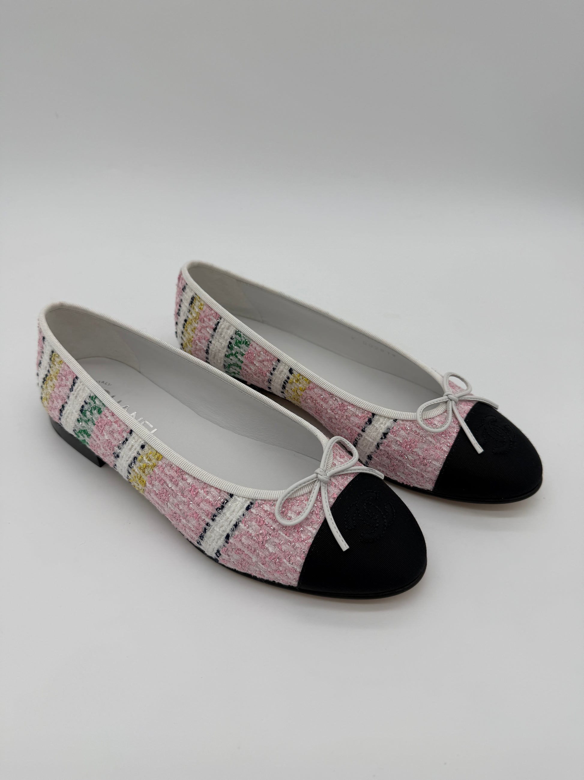 Chanel Tweed Cap Toe Ballet Flats Size 39C