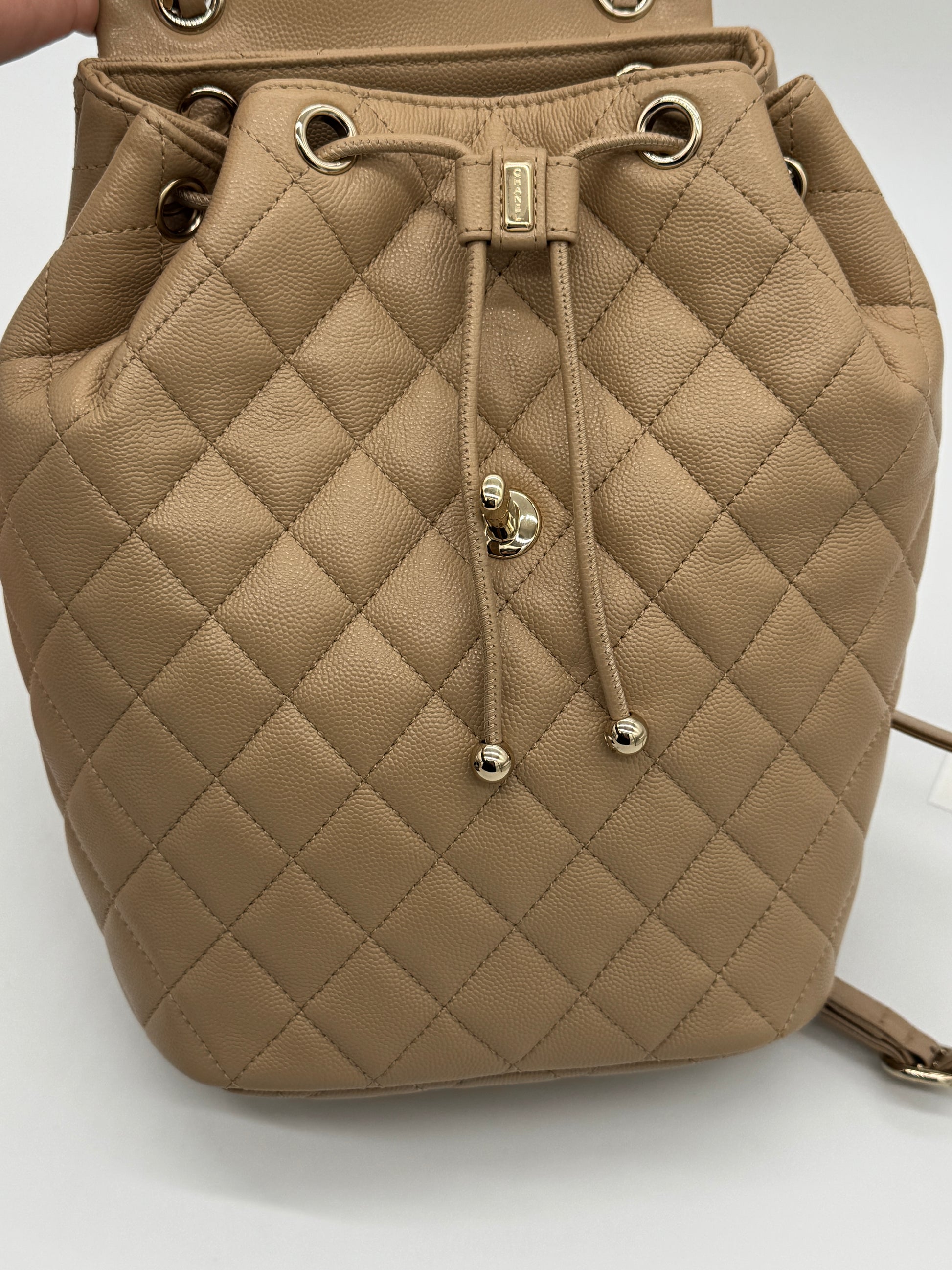Chanel Urban Spirit Quilted Caviar Small Backpack Beige