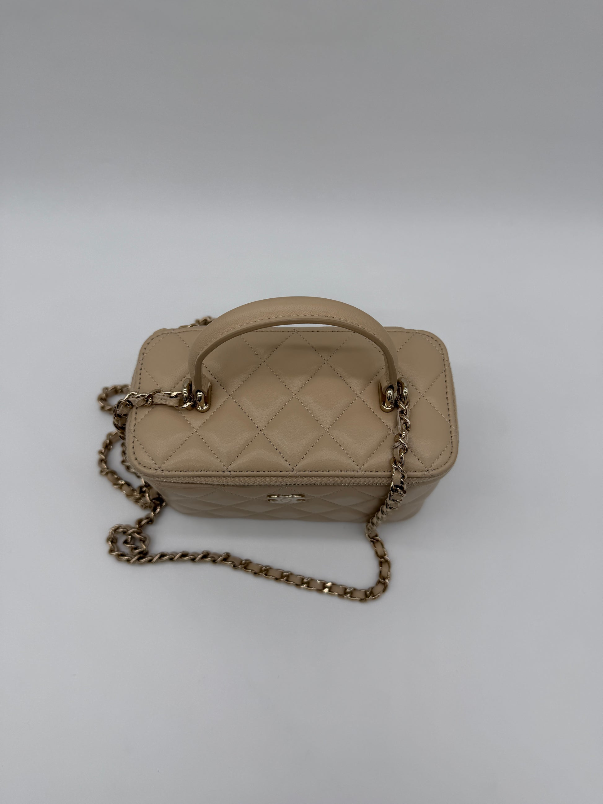 Chanel Lambskin Beige Top Handle Vanity