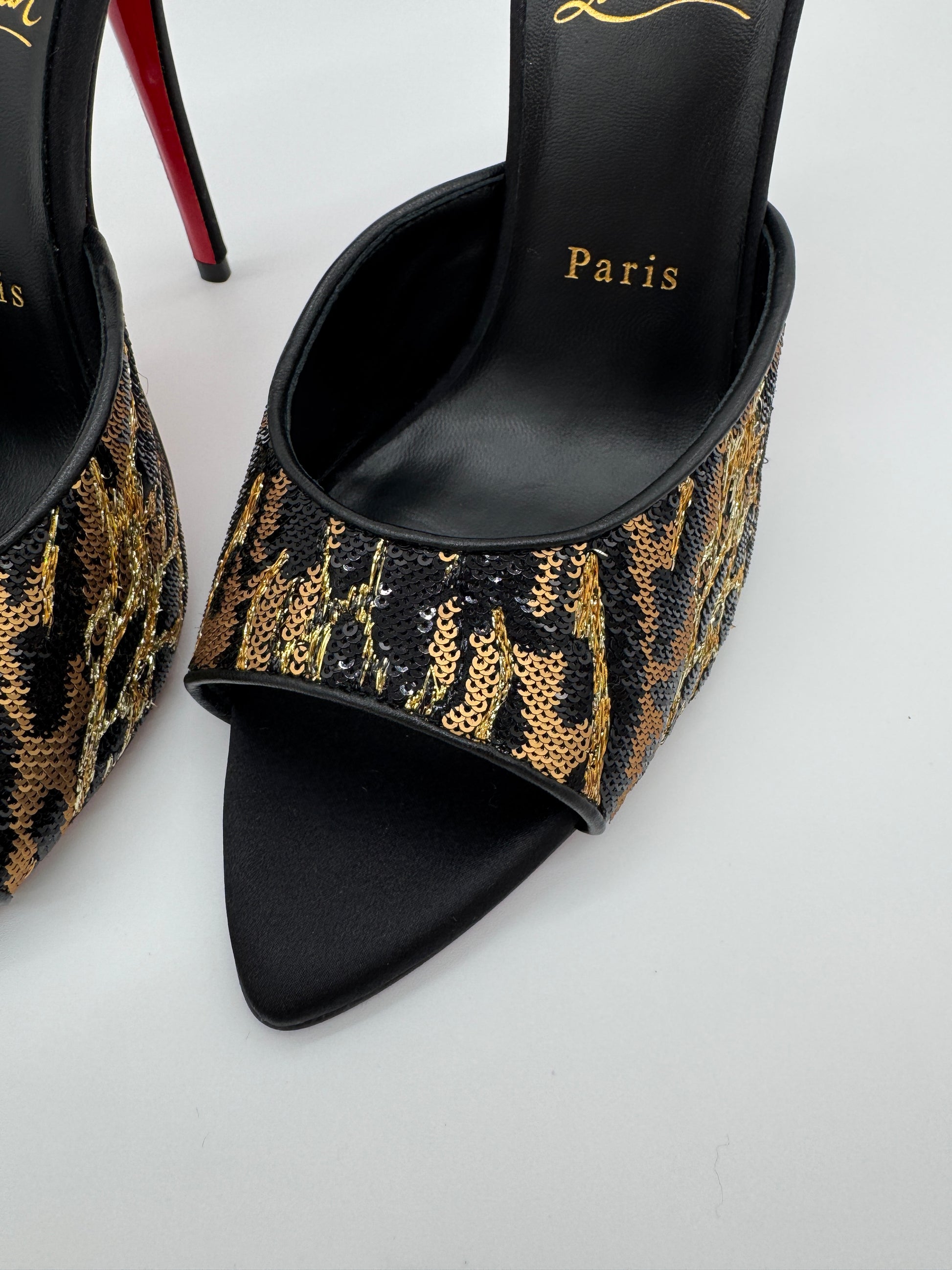 Christian Louboutin Miss Z Ocelot 100mm Sequin Animal Mules