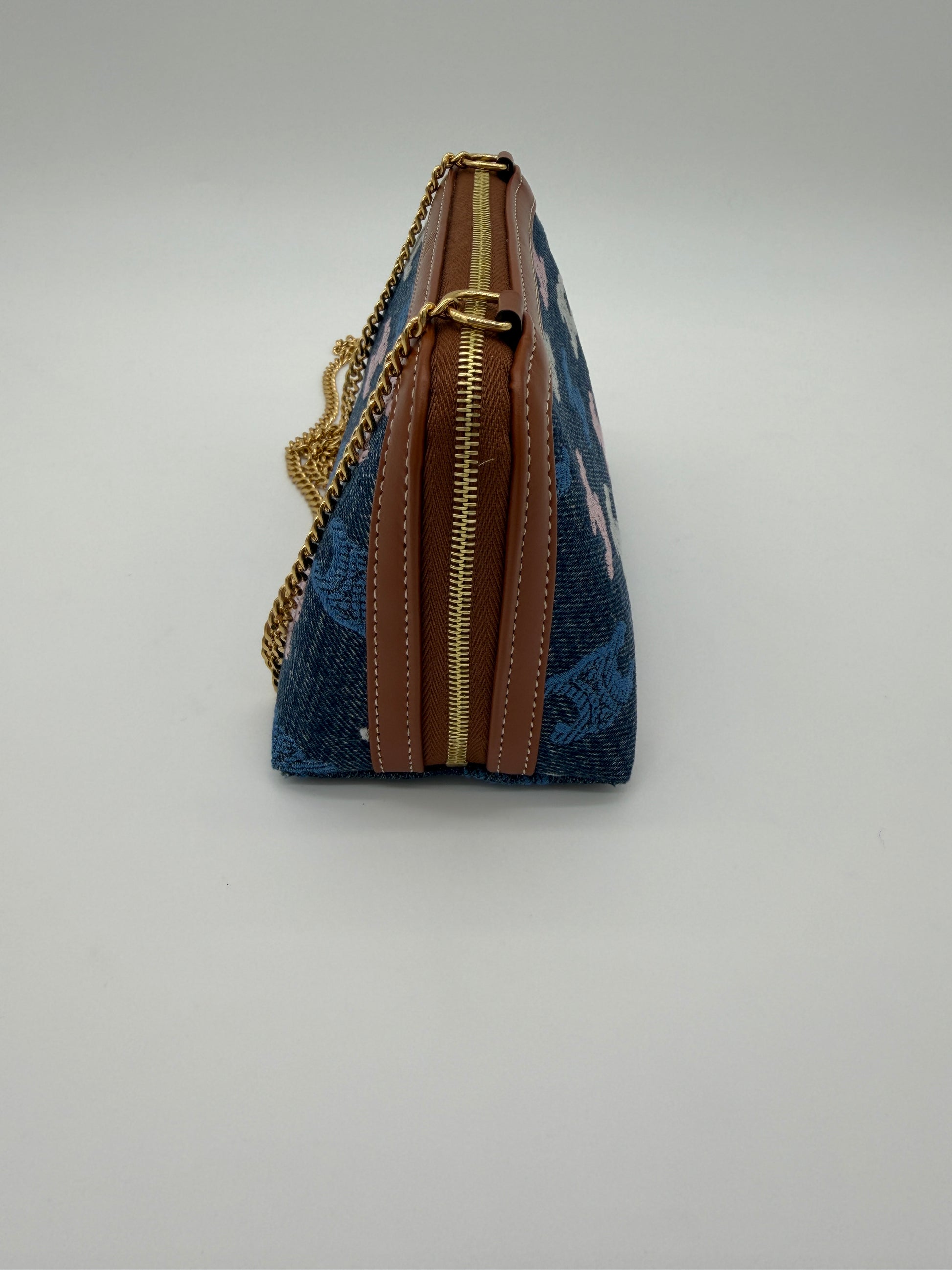 Celine Triomphe Denim Clutch on Chain