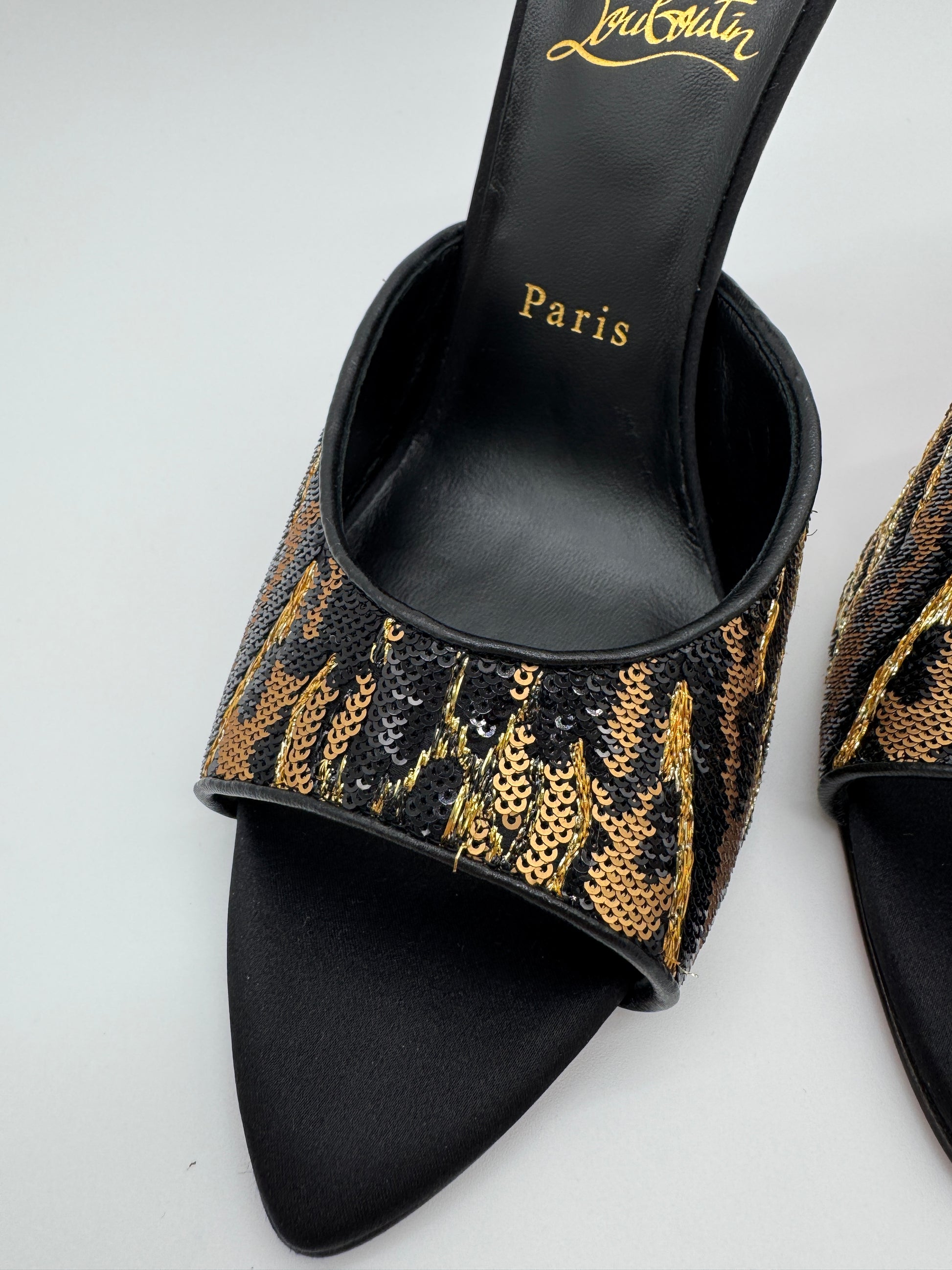 Christian Louboutin Miss Z Ocelot 100mm Sequin Animal Mules