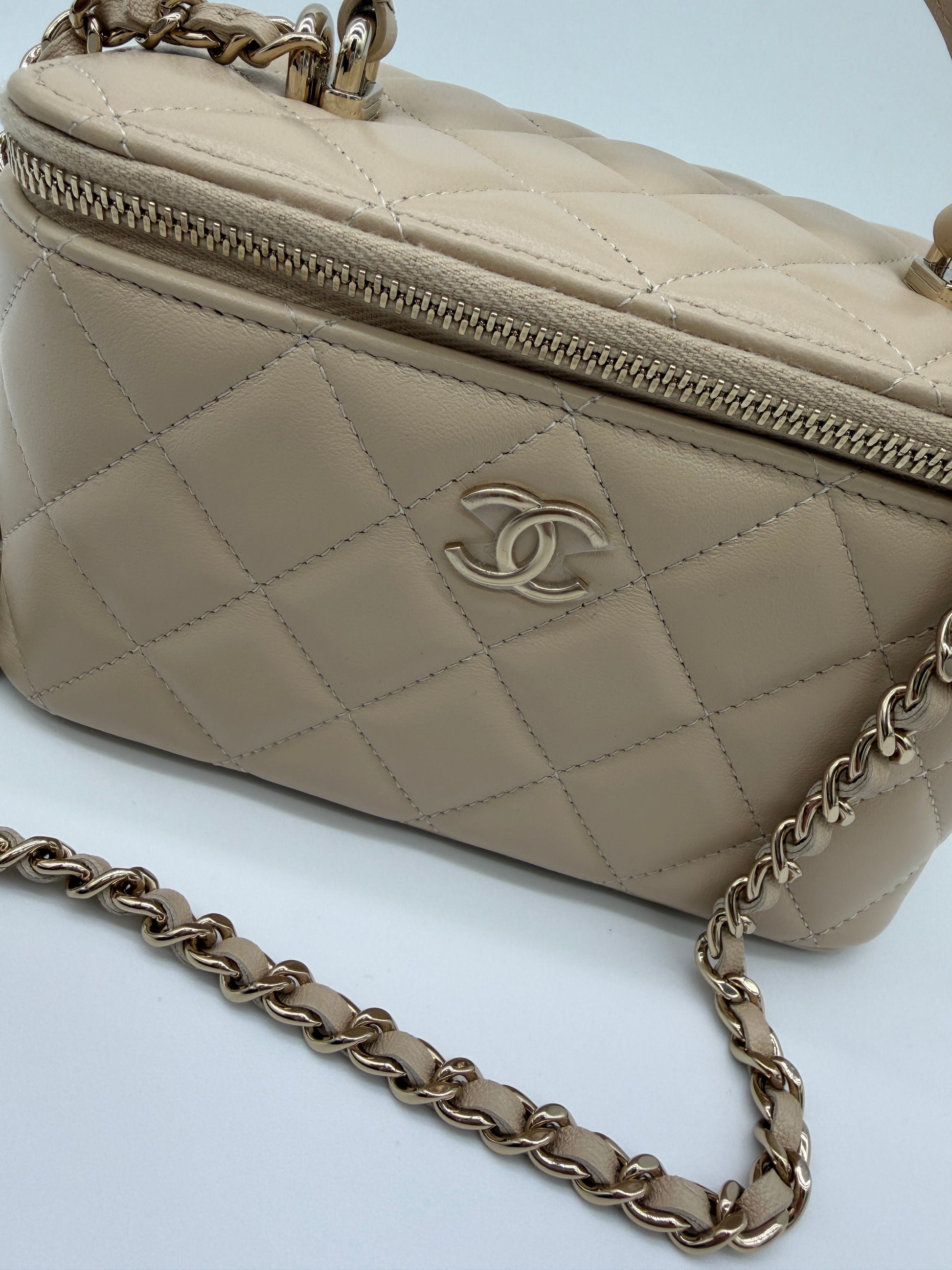 Chanel Lambskin Beige Top Handle Vanity