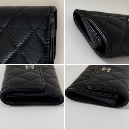 Chanel Lambskin Quilted Flap Card Holder Black