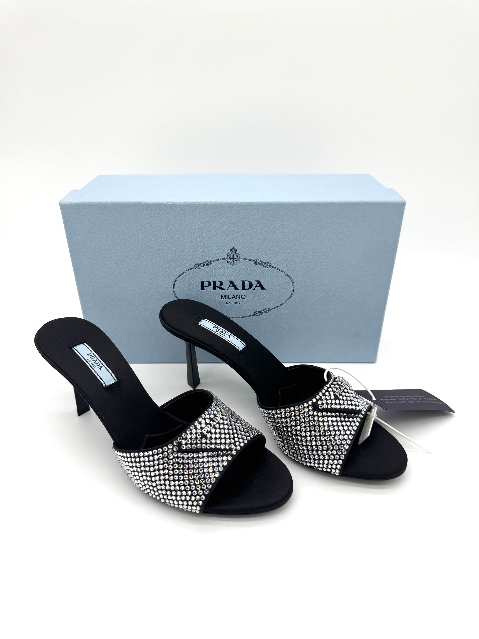 Prada Black Crystal Embellished Mules 39