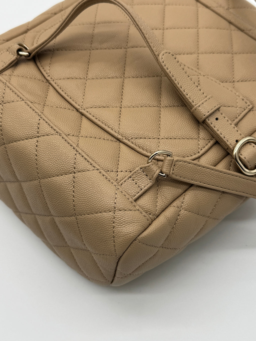 Chanel Urban Spirit Quilted Caviar Small Backpack Beige