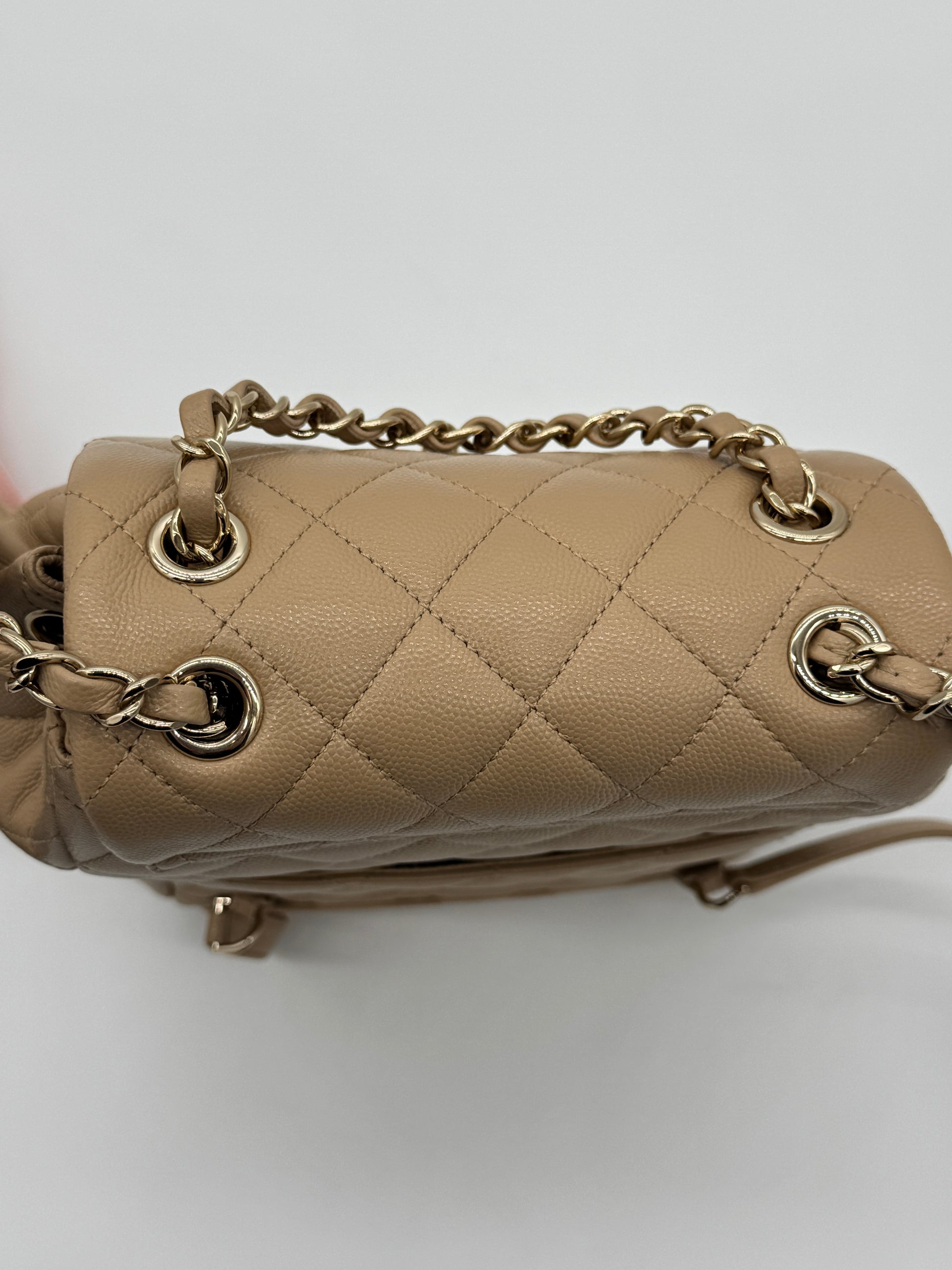 Chanel Urban Spirit Quilted Caviar Small Backpack Beige