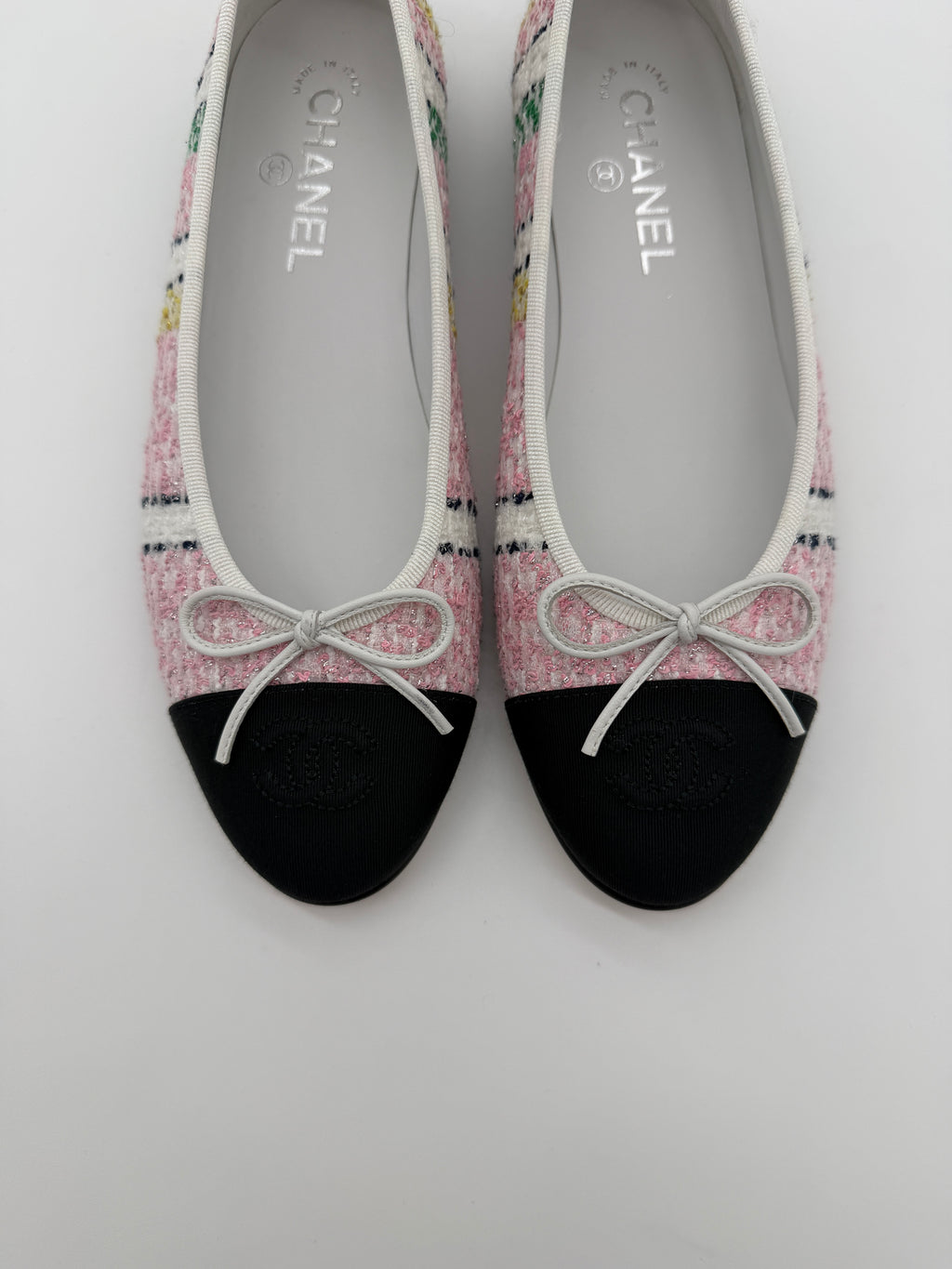 Chanel Tweed Cap Toe Ballet Flats Size 39C