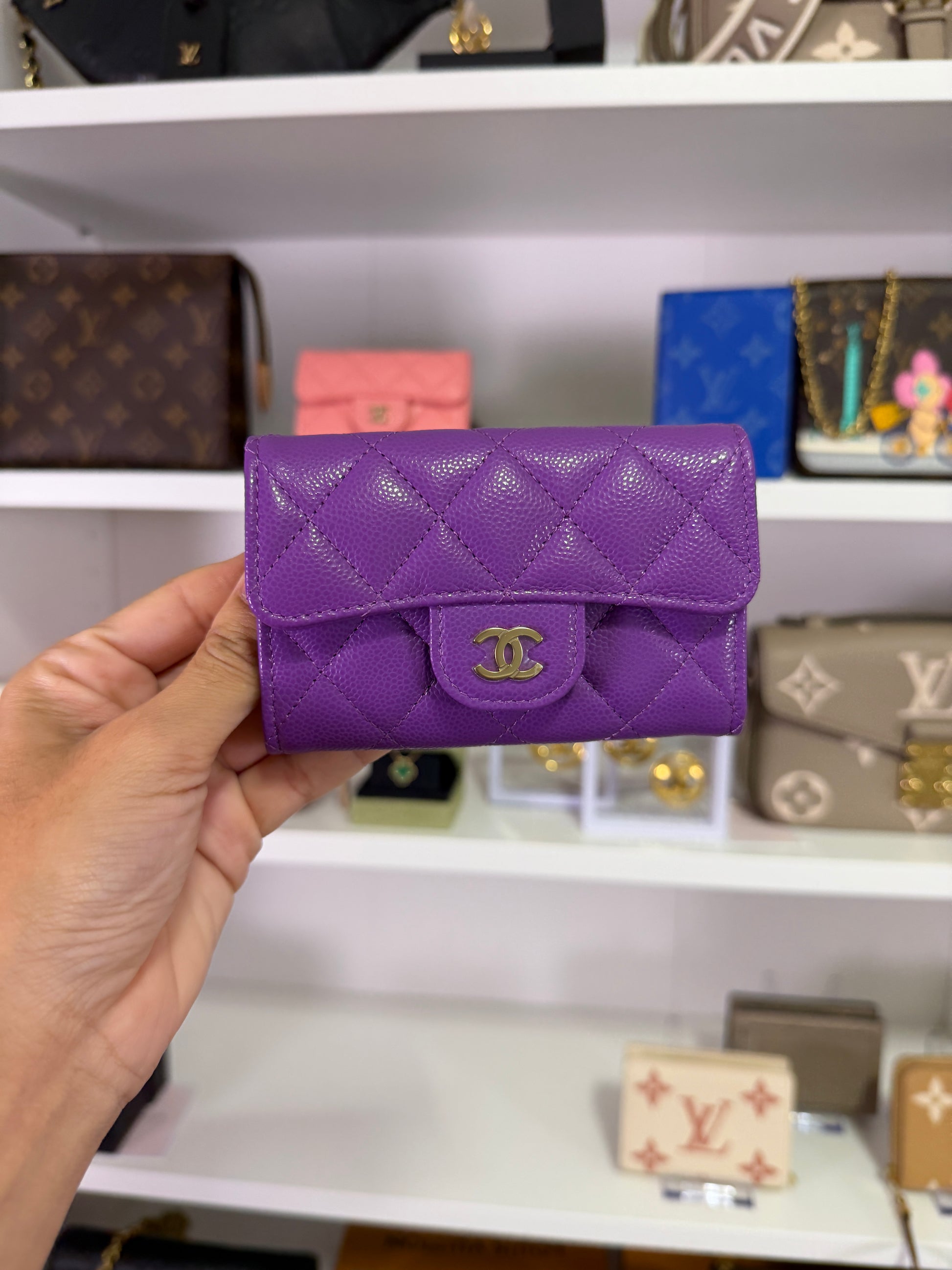 Chanel Caviar Purple Flap Card Holder